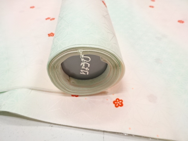  B反　麻の葉に梅模様　長襦袢地反物